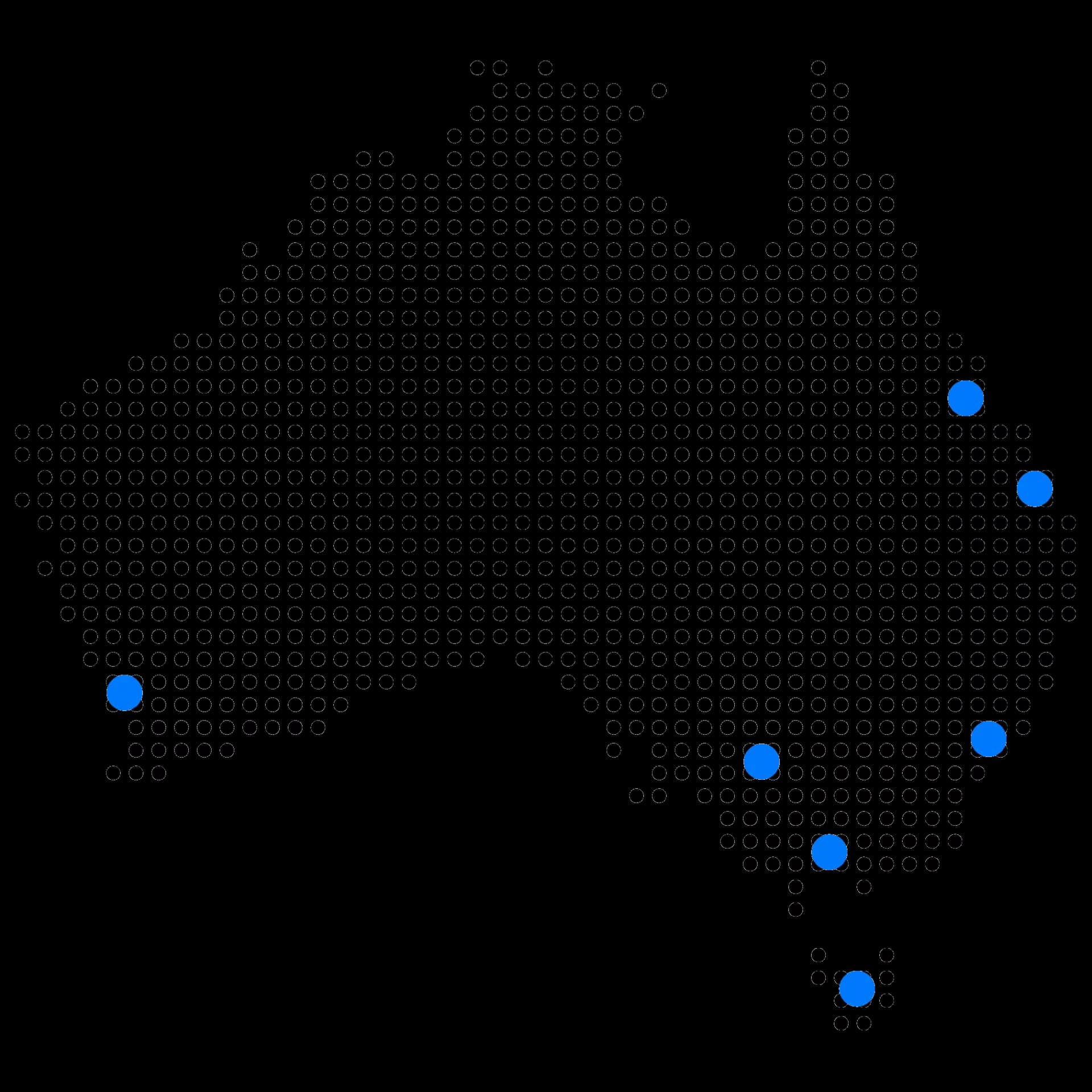 Map of australia showing All-On-4 Plus locations in victoria, new south wales, queensland, western australia, and tasmania